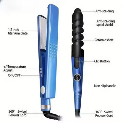 Kit de Coiffure 3-en-1 – Lisseur, Boucleur & Peigne
